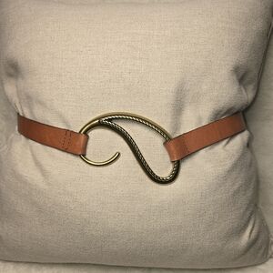 CHICO'S BROWN LEATHER BELT LARGE BRASS LOOP HOOK BUCKLE ADJUSTABLE Y2K WOMENS